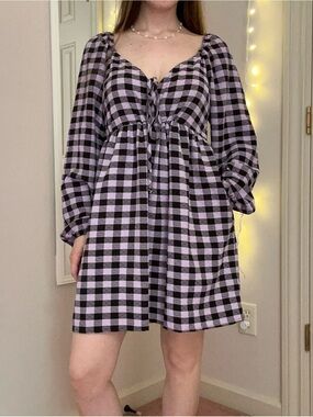 Purple and Black Long Sleeve Mini Dress